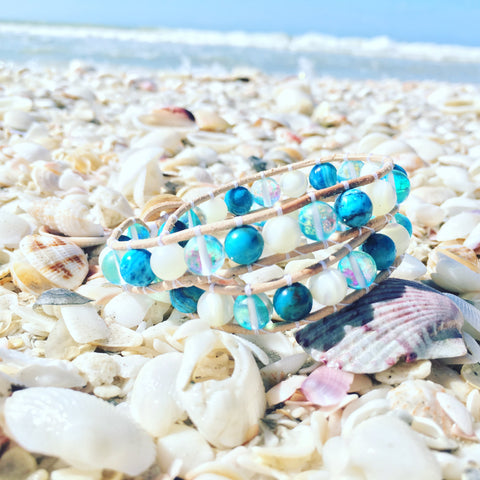 🌴🐚🌊Sanibel🌊🐚🌴Double Wrap-Handmade Jewelry, Bracelet-KicKassie'sKreations-~KicKassie's Kreations~ Nature Inspired Jewelry Designs and Leather
