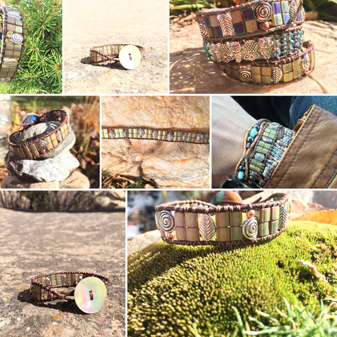 Wanderlust Bracelet Khaki Iris-Handmade Jewelry, Bracelet-KicKassiesKreations-~KicKassie's Kreations~ Nature Inspired Jewelry Designs and Leather