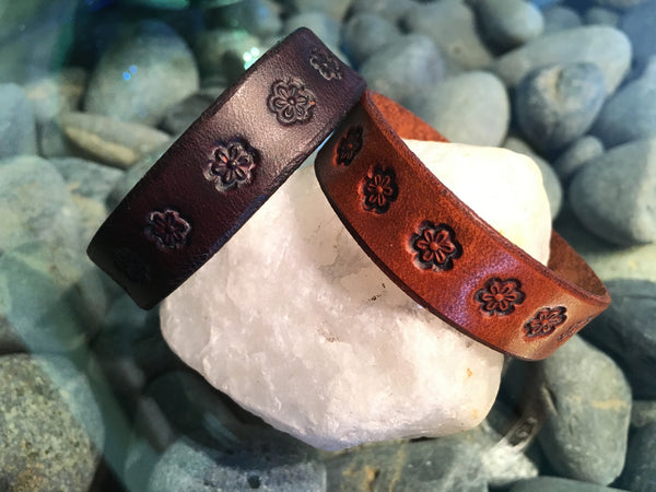 ~Forget-Me-Not Leather Single Band~-Handmade Jewelry, Bracelet-KicKassie'sKreations-~KicKassie's Kreations~ Nature Inspired Jewelry Designs and Leather