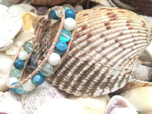 🌴🐚🌊Sanibel🌊🐚🌴Single Wrap-Handmade Jewelry, Bracelet-KicKassie'sKreations-~KicKassie's Kreations~ Nature Inspired Jewelry Designs and Leather