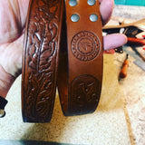 ~The Stillwater Custom Belt~-Leather Belt-KicKassie's Kreations-Tooled Veg Tan 10-12 oz-~KicKassie's Kreations~ Nature Inspired Jewelry Designs and Leather