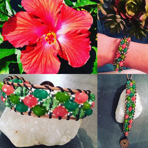 Hibiscus (Eternal Summer) Bracelet-Handmade Jewelry, Bracelet-KicKassiesKreations-~KicKassie's Kreations~ Nature Inspired Jewelry Designs and Leather