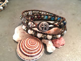 Pirate Booty Double Wrap-Handmade Jewelry, Bracelet-KicKassie'sKreations-Wrist Size 6.5 Inch (standard)-Dark Leather-~KicKassie's Kreations~ Nature Inspired Jewelry Designs and Leather
