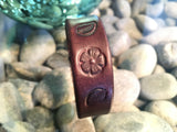 ~Leather Single Band Flower and Leaf Design~-Handmade Jewelry, Bracelet-KicKassie'sKreations-Wrist Size 6.5 Inch (standard)-Dark brown-~KicKassie's Kreations~ Nature Inspired Jewelry Designs and Leather