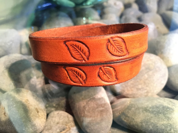 ~Tales of the Leaf Leather Double Wrap~-Handmade Jewelry, Bracelet-KicKassie'sKreations-Wrist Size 6.5 Inch (standard)-Brown-~KicKassie's Kreations~ Nature Inspired Jewelry Designs and Leather