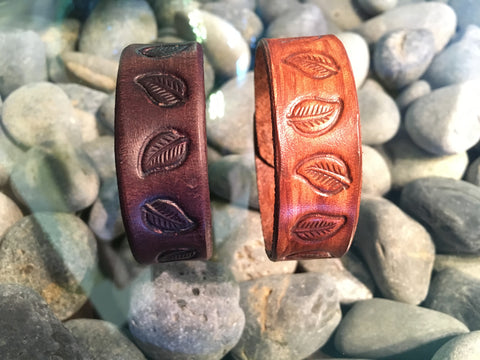 ~Leather Single Band Leaf Design~-Handmade Jewelry, Bracelet-KicKassie'sKreations-~KicKassie's Kreations~ Nature Inspired Jewelry Designs and Leather