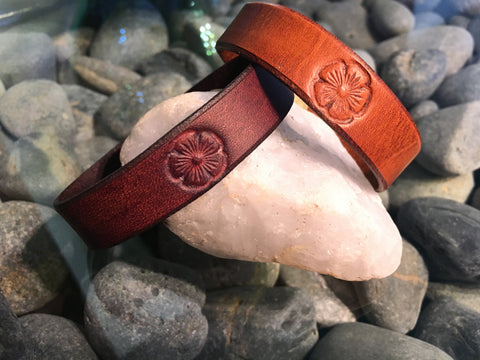 ~Leather Single Band Flower Design~-Handmade Jewelry, Bracelet-KicKassie'sKreations-~KicKassie's Kreations~ Nature Inspired Jewelry Designs and Leather